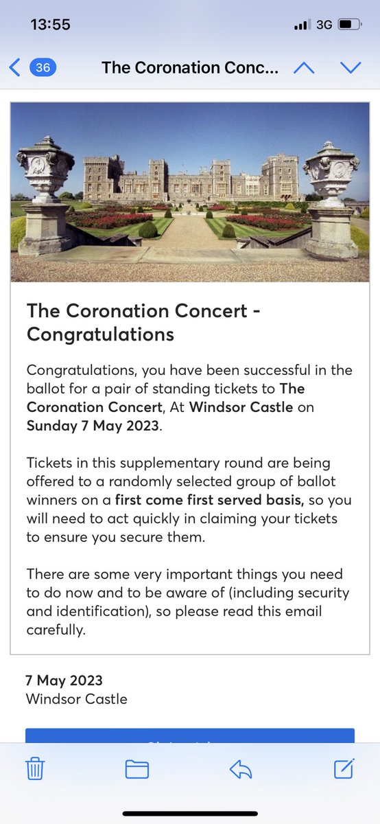 Ros_Thomas's tweet photo. @Coronation2023 @TicketmasterCS @Ticketmaster I don’t feel like a winner despite receiving a congratulatory email…… nothing left moments after receiving this…. https://t.co/hlYcTTl8qp