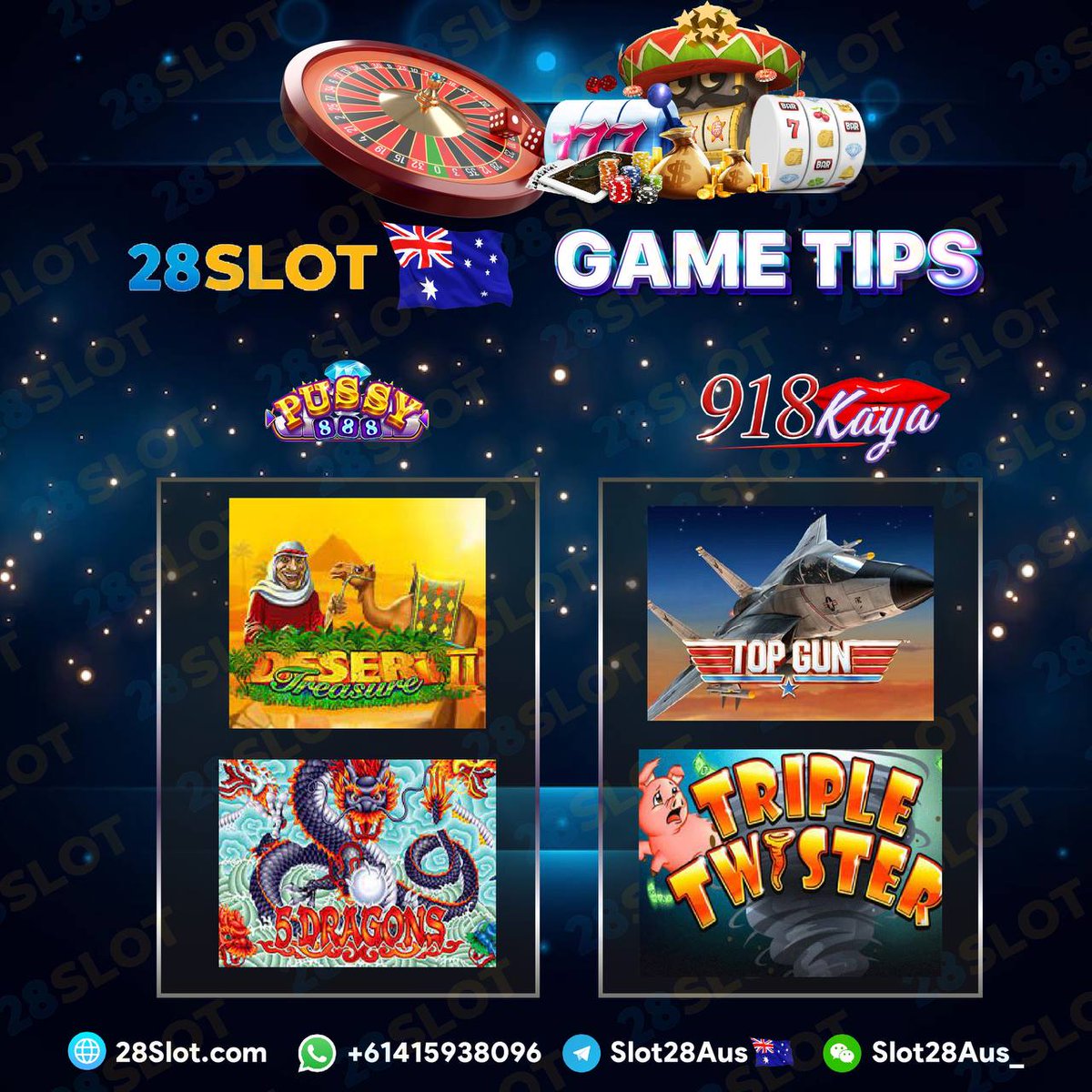 28SLOTAUS's tweet photo. 📷 28Slot AUS 📷 
📷Win rate: 89.6% - 90.2%  
📷WhatsApp :  📷Telegram : https://t.co/AUzdO3lh4P #OnlineCasino #slots #pokies #virtualcasino #onlinebetting #OnlineSlots #gamblingonline #aussiecasino #onlinemoney https://t.co/XP2kTGcr2E