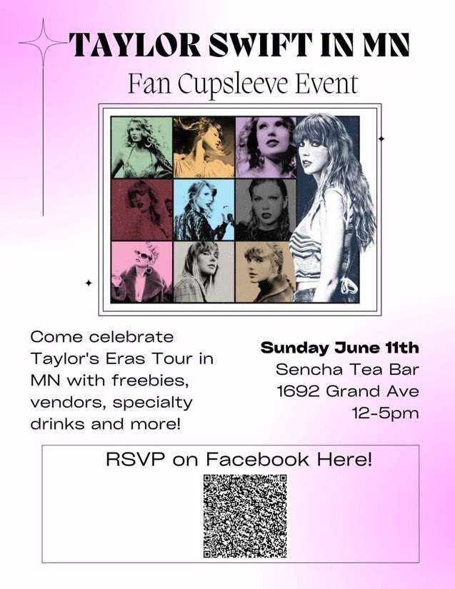 CardsbyCourt's tweet photo. Hey Swifties!! @pianofirstlove and I decided it would be fun to celebrate Taylor’s tour stop in MN with a fan cupsleeve event at Sencha on Grand Ave! There’ll be freebies, vendors and more!! Hope to see you there!! ✨🫧💞 https://t.co/bIEAGU2wvI