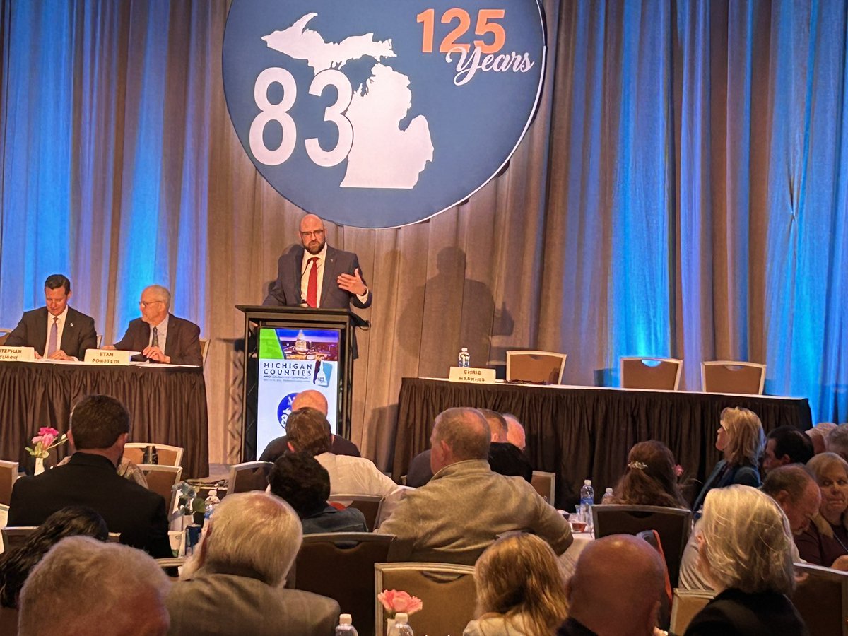 MIcounties's tweet photo. Chris Harkins of @MIStateBudget discusses @GovWhitmer spending proposals at Lege Conf #Counties2023 https://t.co/0YclKpG9QX