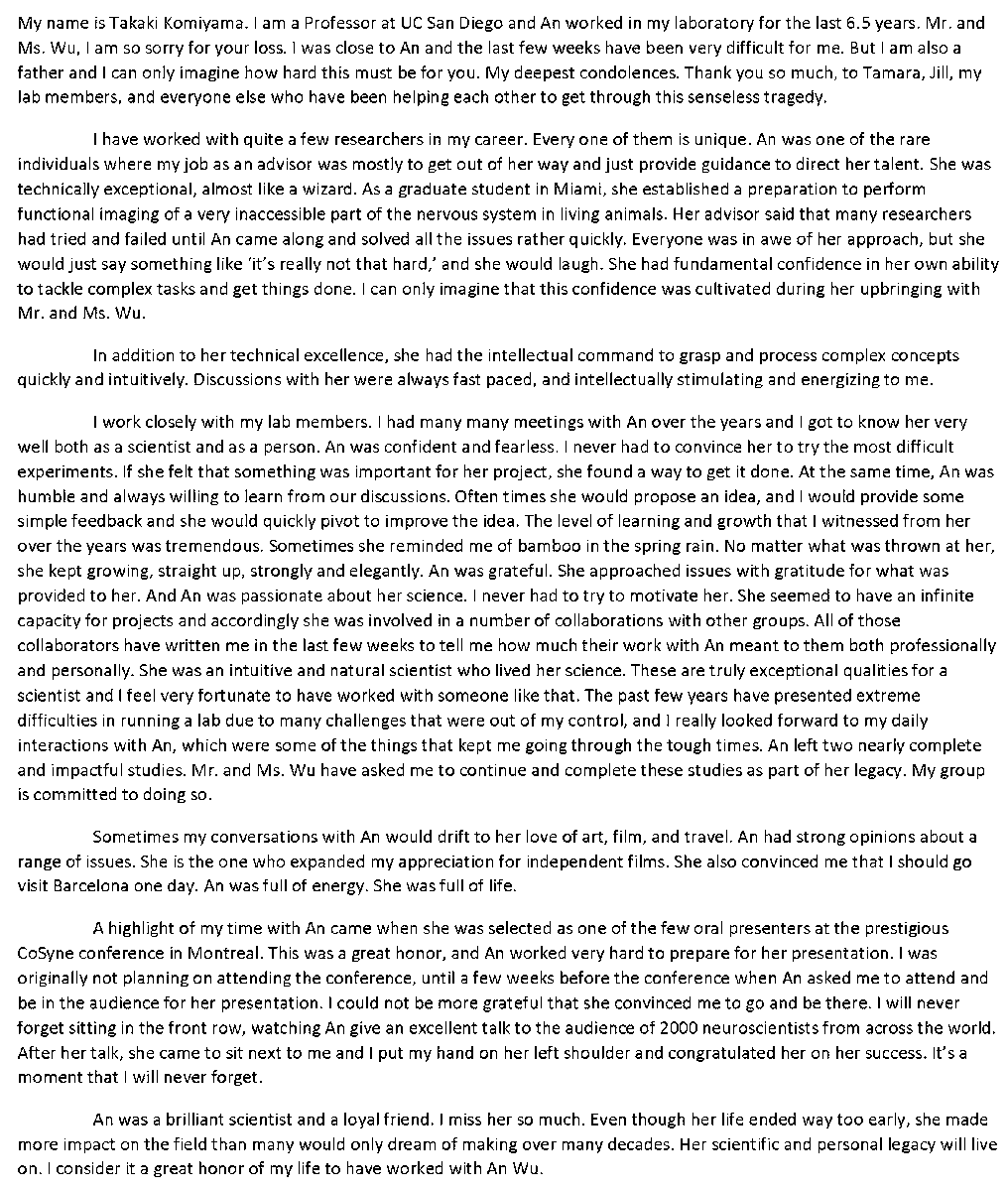 My speech at the celebration of An's life.