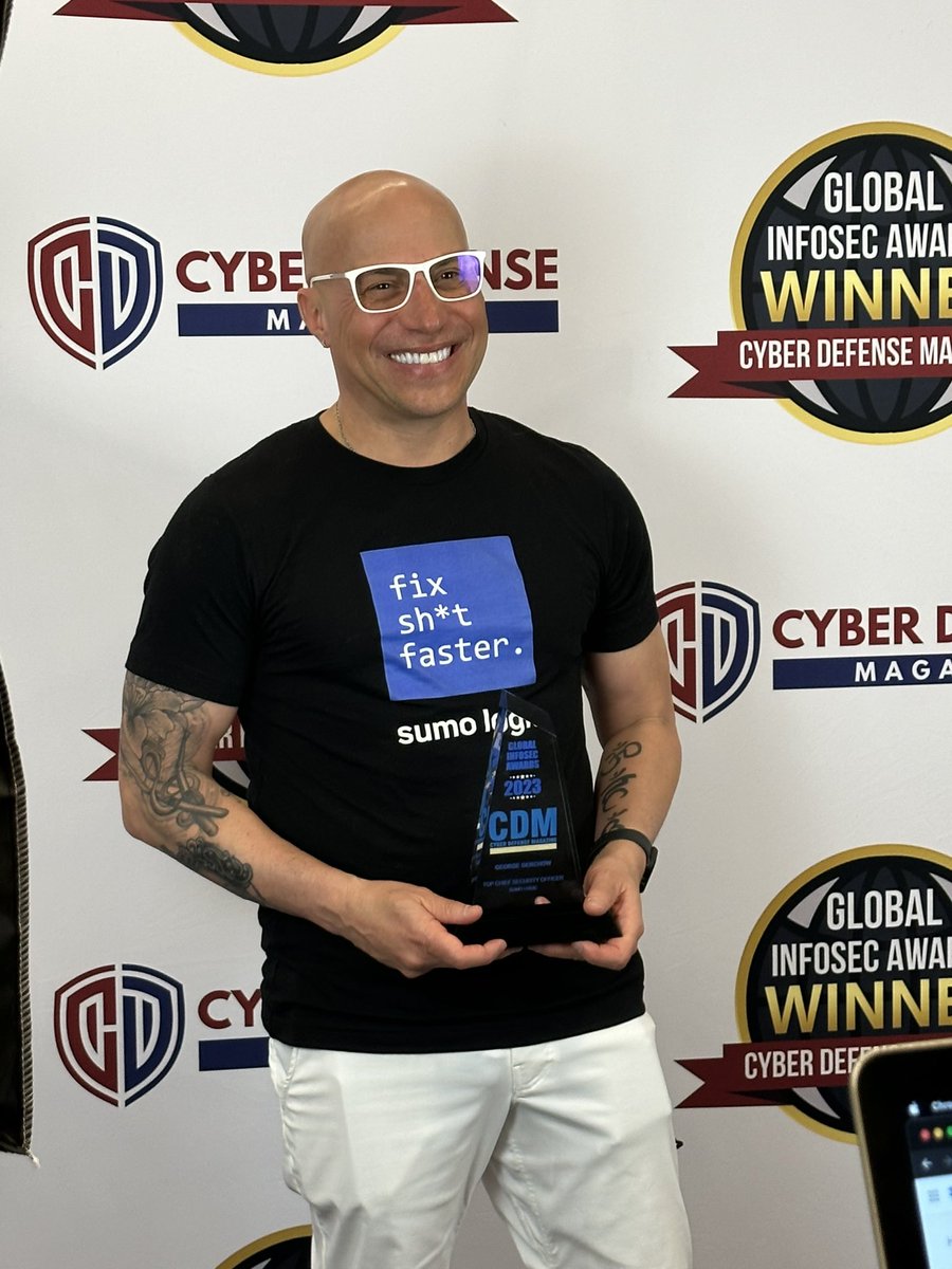 georgegerchow's tweet image. Thank you @cyberdefensemag for the #CISO of the year award #RSAC2023 #RSA2023 @IANS_Security @SumoLogic