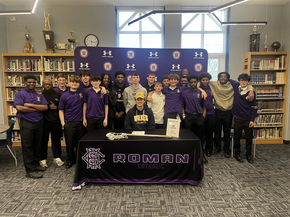 RomanAthletics's tweet photo. Congratulations to @Roman_Lacrosse Senior Owen Peters who signed his National Letter of Intent to play lacrosse next year at Wilkes University! #RomanProud @RomanCatholicHS @AOPathletics @PCLAthletics https://t.co/2fyxzBR7Ms