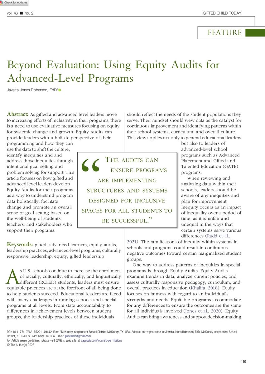 Thank you <a href="/SageJournals/">Sage Journals</a> and Gifted Child Today for the gift of being published in your amazing journal! So grateful to continue contributing to the field on this important topic🙏🏽 Please share with your colleagues!
 Thank you!  #GiftedBlackScholar 
journals.sagepub.com/share/MVUKHRVP…