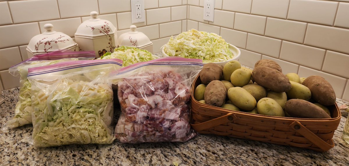 TheChEDr's tweet photo. Prepping for #haluski night. Cabbage, cooked potatoes, potato dumplings, bacon! Serve with cottage cheese (optional). #slovak food https://t.co/nus0EWbvO7