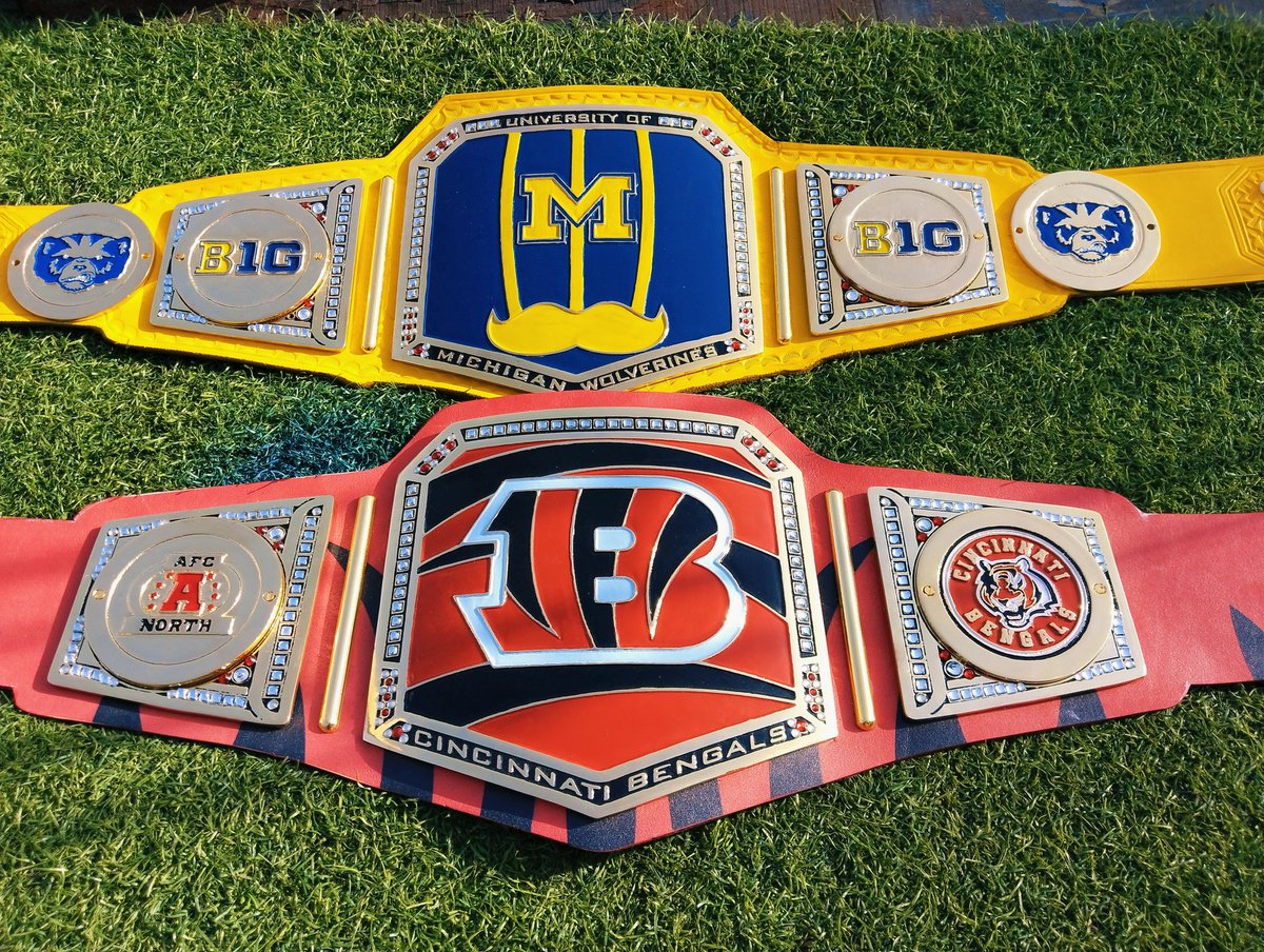Capgobelts's tweet photo. University of Michigan wolverines and Cincinnati Bengals custom belt proudly made by @Capgobelts if you want to get your dream belt Dm us we can do anything in belt business https://t.co/5BiAHXYVmg