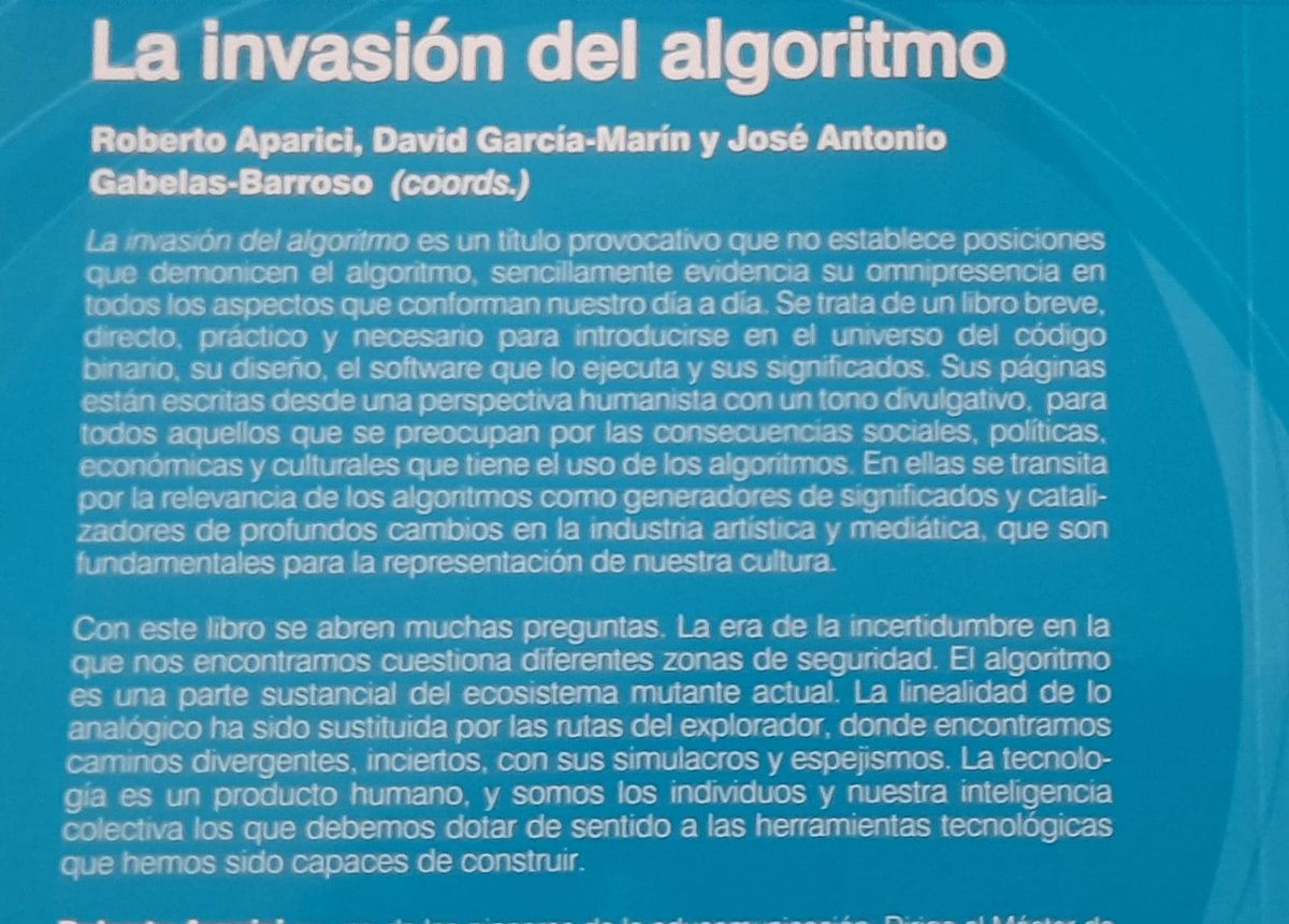 NUEVO LIBRO - La invasión del algoritmo - <a href="/GedisaEditorial/">Gedisa Editorial</a>. 

Muy contento de participar de este proyecto colectivo con grandes amigos y colegas del Grupo de investigación Algoralfa.