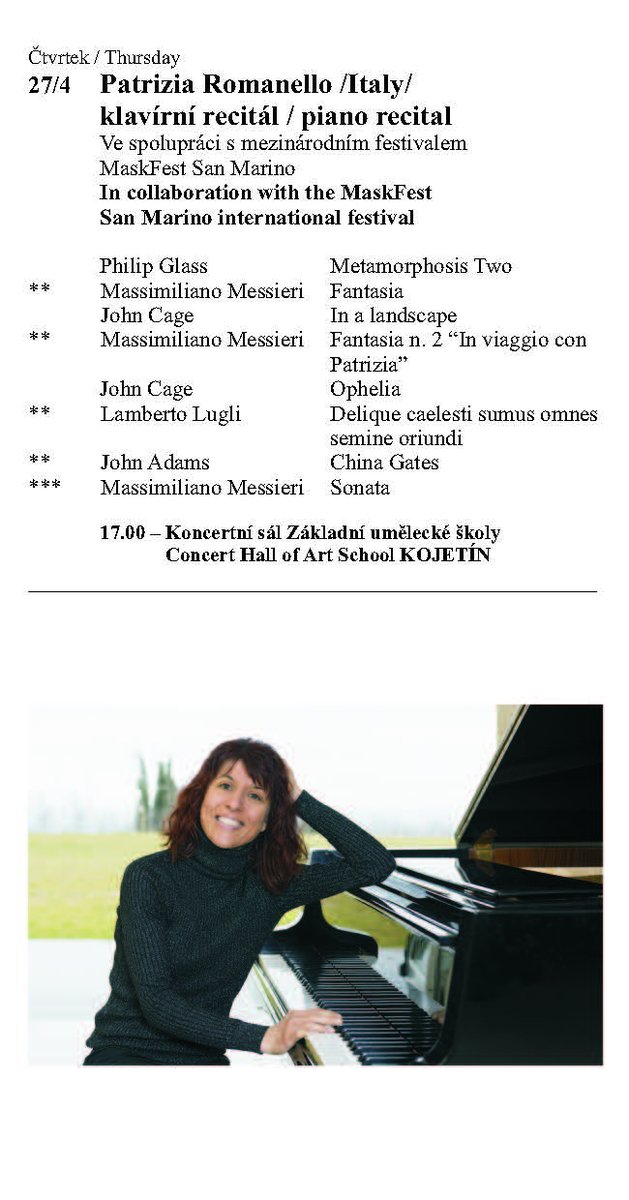 Max_Messieri's tweet image. Giovedì 27 aprile alle 17.00 prima esecuzione assoluta della mia "Sonata" per pianoforte al XXXIV. Festival Internazionale Forfest in Repubblica Ceca, grazie a Patrizia Romanello
lnkd.in/dQeTmCMm

#april27 #5pm #kojetin #czechrepublic #international #forfest #festival