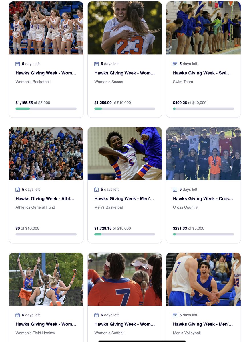 Day 2 and we’re in 2nd place in the Hawks Giving Challenge! Closes on Sunday, April 30

fundraising.idonate.com/suny-new-paltz…