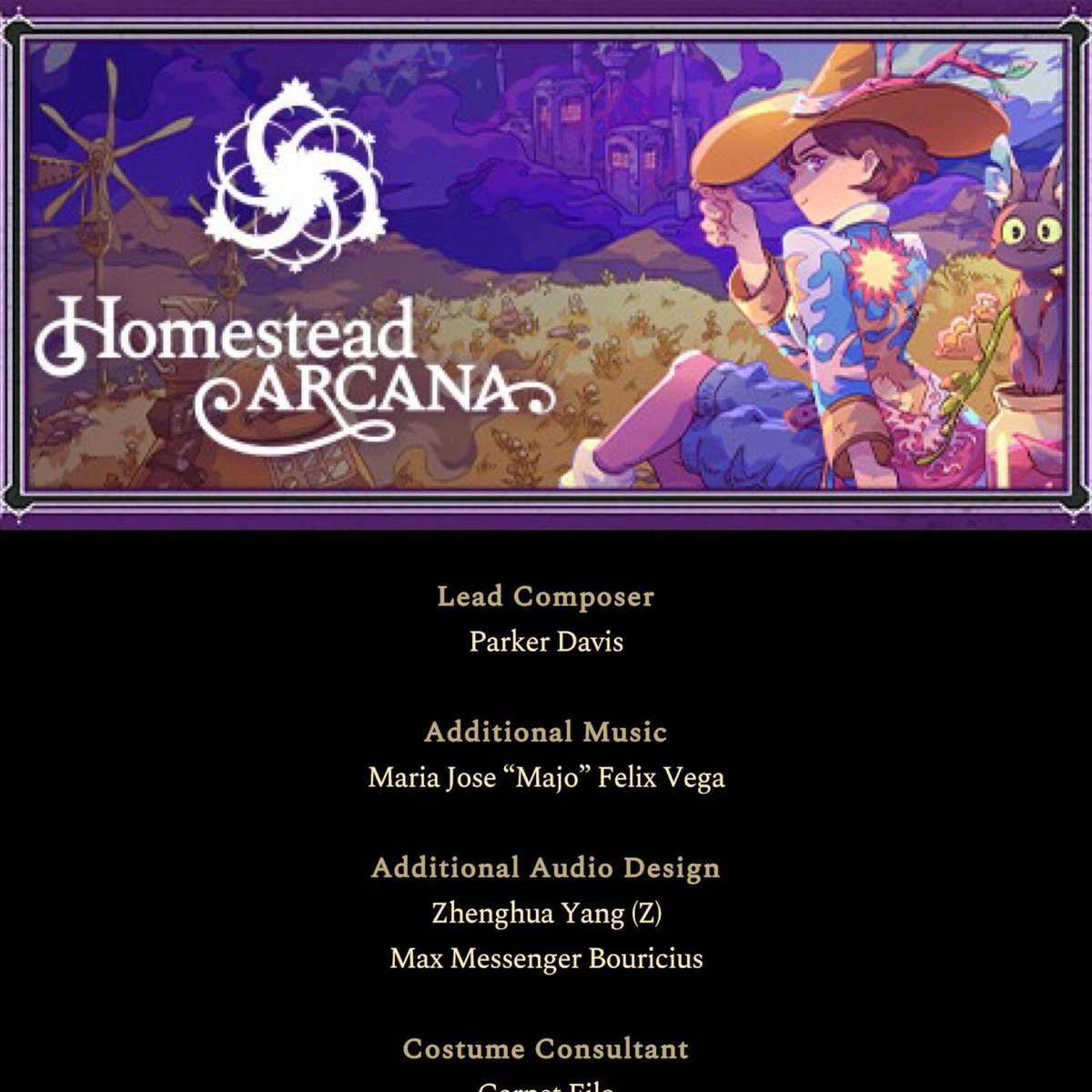 Congratulations to 2016-17 graduate Majo Felix for her work writing additional music for the new game Homestead Arcana!

@majofelix #GameAudio #gamemusic #gamecomposer #homesteadarcana #music #videogames