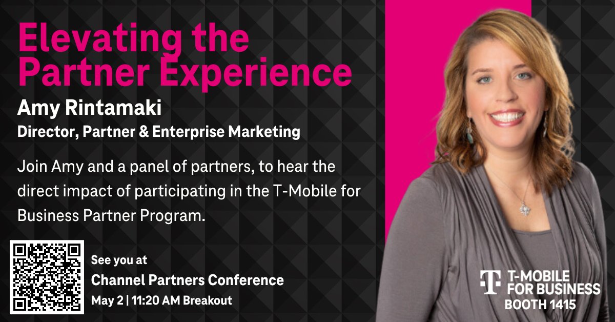 AngelRiv52's tweet photo. We are thrilled to announce that Amy Rintamaki, #TMobileforBusiness Director of Partner &amp; Enterprise Marketing, will discuss the impacts of participating in #TMOPartnerProgram during #CPEXPO 2023! https://t.co/HVyBjK6Gh5

#ChannelPartners | #PartnerProgram https://t.co/NIZyj7mlHS