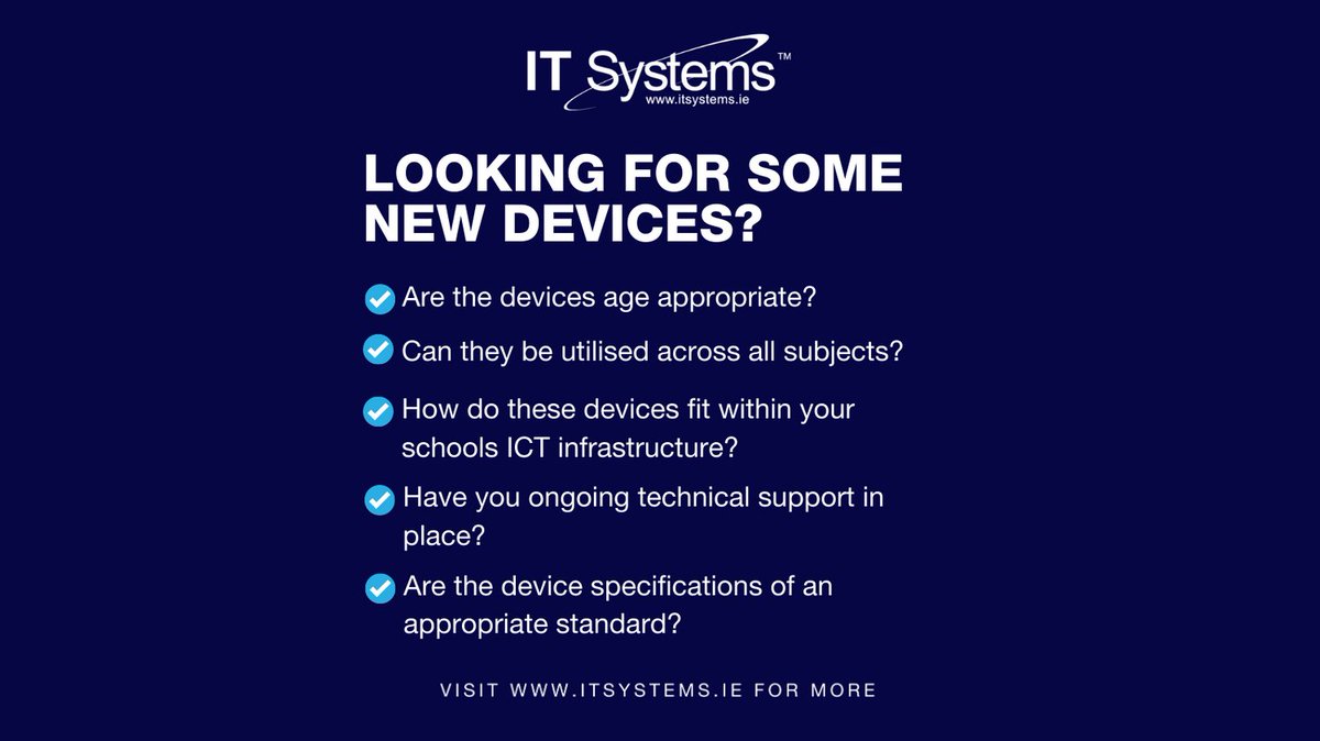 ITSystemsIE's tweet photo. Ask yourself before these before purchasing new devices.
#itsystemsie #edchatie #summerworks #schooldevices https://t.co/mUkQaTsN9j