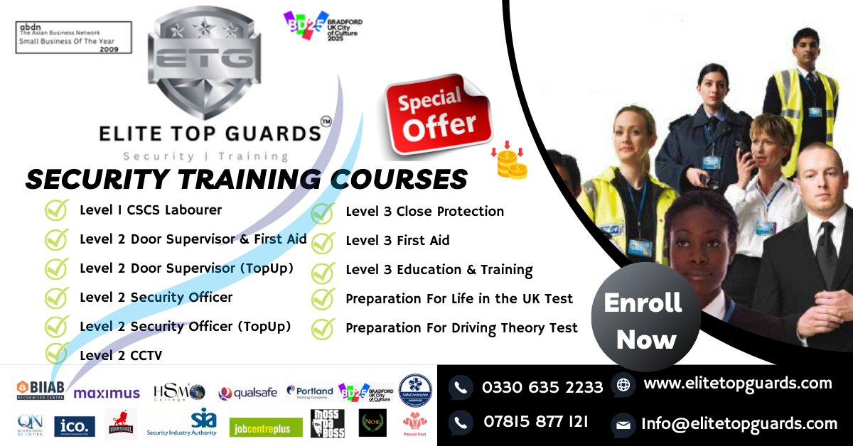 guards_top's tweet photo. Hurry! Don't Miss Out on Our Special Offer! 🔥🔒 We've Reduced Prices on All Security Training Courses.  Join Us Now! 
For more Information visit our website: https://t.co/I10adC6aWf
#SpecialOffer #securitytraining #reducedprices #LimitedTimeOffer #joinus #trainingcourses https://t.co/ml8tVFiwST