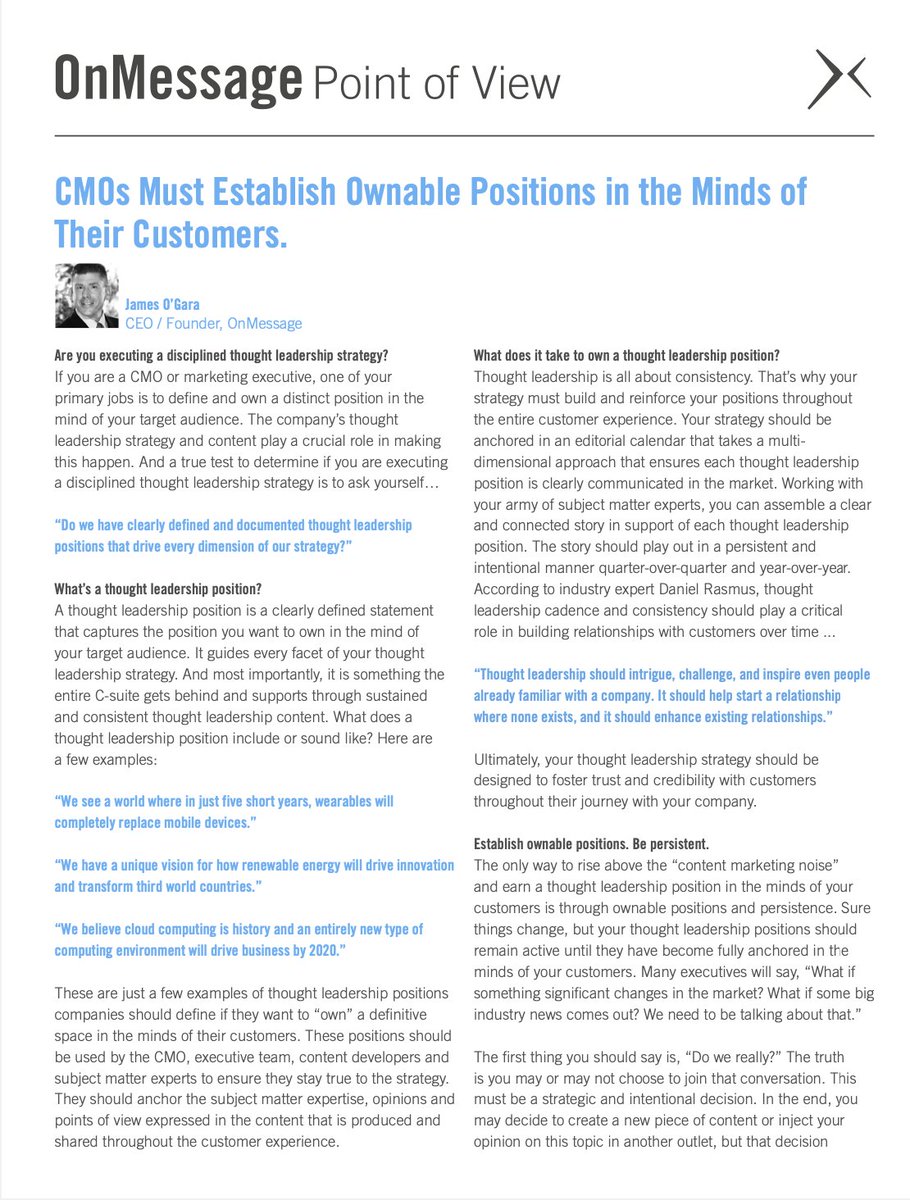 If you're a CMO or marketing exec, one of your primary jobs is to define a distinct and ownable position in the mind of your target audience.   

Learn how your thought leadership strategy plays a crucial role in making this happen.  

Instant download: lnkd.in/gBW7Rg79