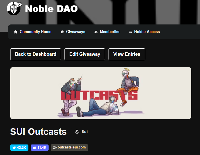 NobleDAO has been cooking silence. 🤫 

We've been running up whitelists for upcoming HYPED $SUI projects and we have many more on the way. Get in before it's too late.

Tag friends and RT for a chance to be invited ⚔️

#Whitelist #SuiNFT #SolanaNFT <a href="/Outcasts_NFT/">Outcasts</a> @SUIDinosNFT