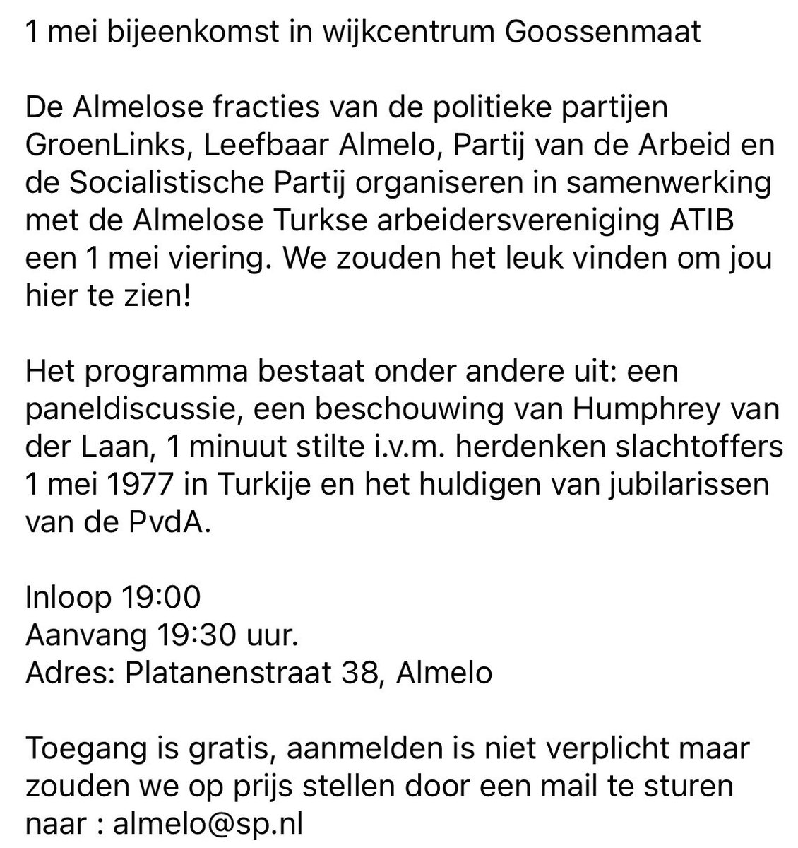 SPAlmelo's tweet photo. De 1 mei bijeenkomst. Ben erbij 🍅! #1mei #dagvandearbeid #almelo https://t.co/QZBEuIMAwG