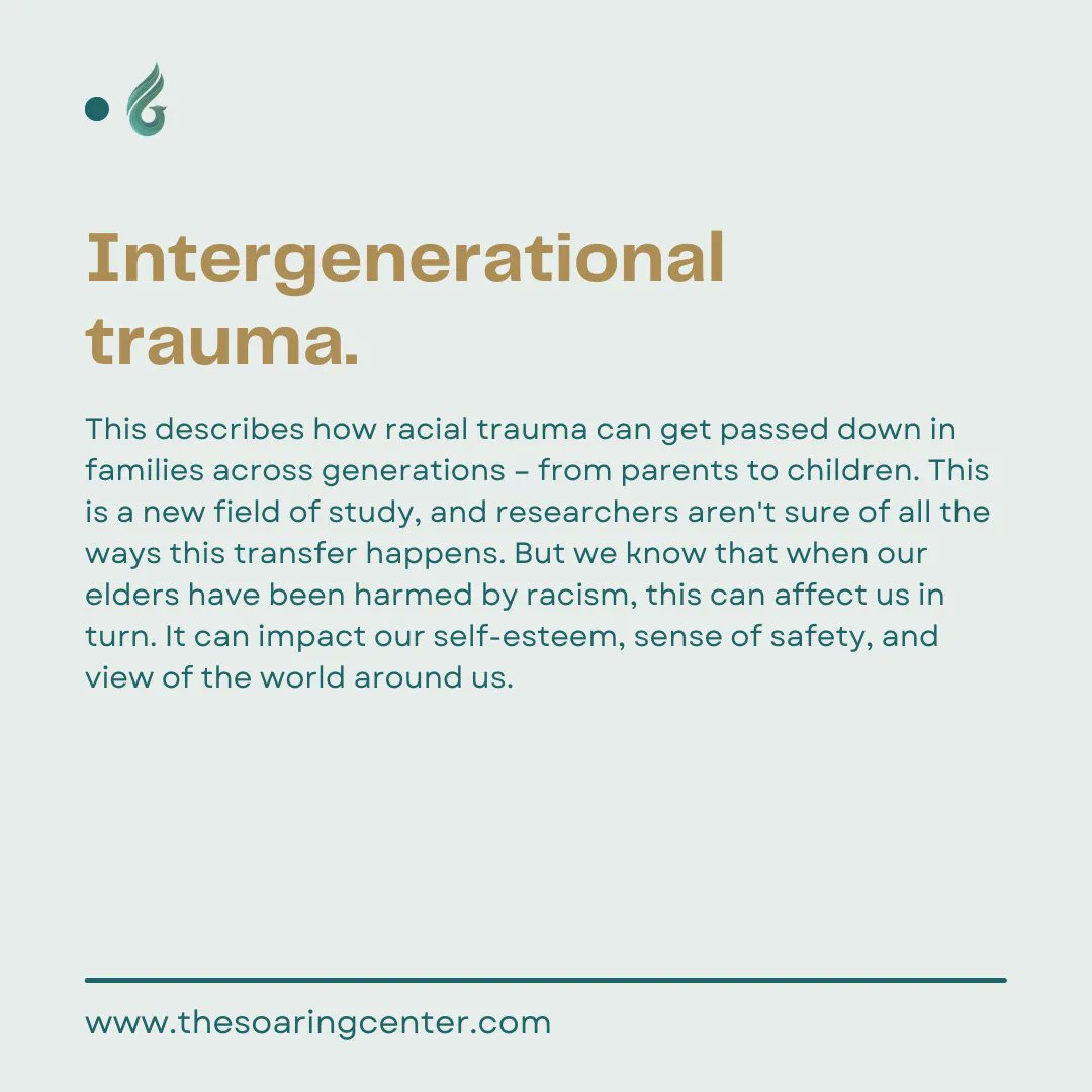 Racism may have a traumatic impact on you even when you didn't encounter it personally. Remember that it is always ok to ask for help with your mental health. #TheSoaringCenter #TraumaInformedPractice #TraumaInformedAdvocate #VicariousTrauma #HistoricalTrauma