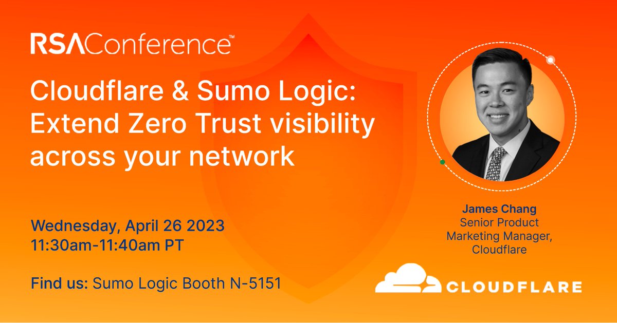 For #RSAC attendees, Cloudflare’s James Chang will be holding a session on extending #ZeroTrust visibility across your network at the @SumoLogic booth, N-5151. Session starts at 11:30AM PST. cfl.re/RSAC2023 #CloudflareRSAC