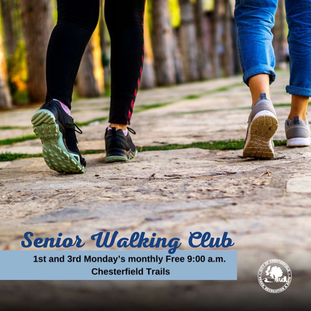 chesterfieldprk's tweet photo. Join the Senior Walking Club on the 1st and 3rd Monday's each month. There is no cost to participate and enjoy the Chesterfield trails! For additional details, call 636.812.9500. https://t.co/5aZhhJdl7d