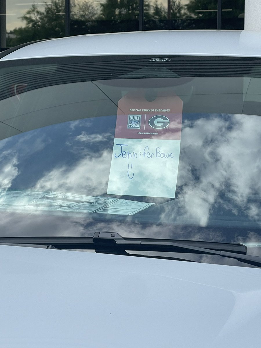 Starre's tweet photo. Test drove another Mustang Mach-E today with my favorite salesperson, Jason. He had the car ready and waiting for me, complete with my name! It’s a great touch, although there is another Mach-E I have my eye on. #mustangmache https://t.co/SsaWdHfEgj