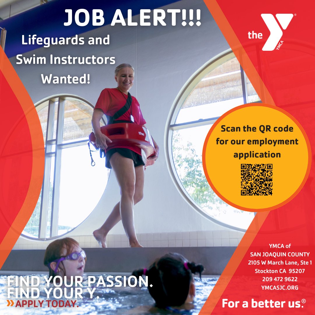 Find your passion, Find your Y! Join the YMCA this summer as a Lifeguard or Swim Instructor. Email yaquatics@ymcasjc.org or fill out an application to get started!

#jobalert #stockton209 #ymcasjc #summerjob #lifeguards #swiminstructor #summerfun #FYY #ForABetterUs