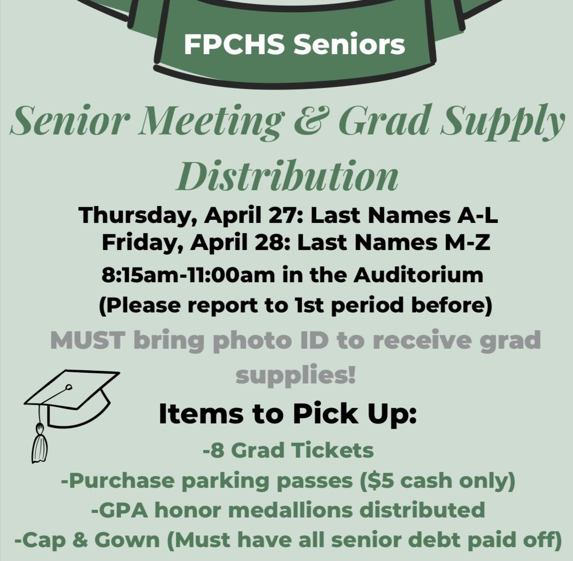 Senior meetings on Thursday and Friday this week. Schoology has links for you to check if you have senior debt. <a href="/FPCHS/">Flagler Palm Coast High School</a>