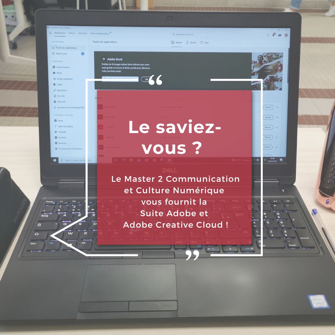 M2ComNum's tweet photo. #LeSaviezVous🤔
🤩Le #M2ComNum fournit la Suite #adobe et Creative Cloud à chacun de ses étudiants !
Cette belle initiative leur permet de s'améliorer en création visuelle.
💪Vous pourrez ainsi acquérir des compétences techniques pour votre future carrière en #communication. https://t.co/LSOC8OLoeV