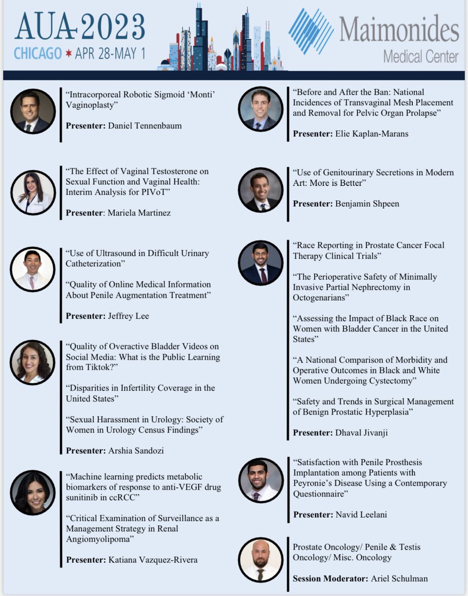 Daniel Tennenbaum 🎗️ (@dmtbaum) on Twitter photo Congrats to everyone from <a href="/MaimoUrology/">Maimonides Urology Residency</a> and our research director <a href="/aschulman01/">Ariel Schulman</a> for all the exciting presentations coming up this weekend at #AUA23!
<a href="/NYSAUA/">New York Section AUA</a> <a href="/AmerUrological/">Amer. Urol. Assn.</a> <a href="/MaimoHealth/">Maimonides Health</a> Congrats to everyone from <a href="/MaimoUrology/">Maimonides Urology Residency</a> and our research director <a href="/aschulman01/">Ariel Schulman</a> for all the exciting presentations coming up this weekend at #AUA23!
<a href="/NYSAUA/">New York Section AUA</a> <a href="/AmerUrological/">Amer. Urol. Assn.</a> <a href="/MaimoHealth/">Maimonides Health</a>