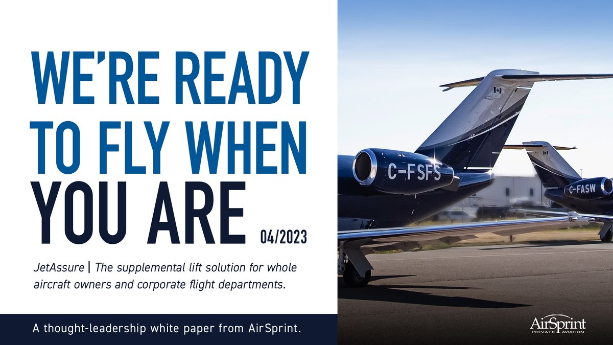 AirSprint's tweet photo. PR: AirSprint introduces JetAssure supplemental lift program ➡️https://t.co/13EKXeT5LE An optimal solution for whole aircraft owners and corporate flight departments who need to know that even if their aircraft is grounded, they are not. #PressRelease #JetAssure #BizAv #AirSprint https://t.co/YHg5ejpqEj