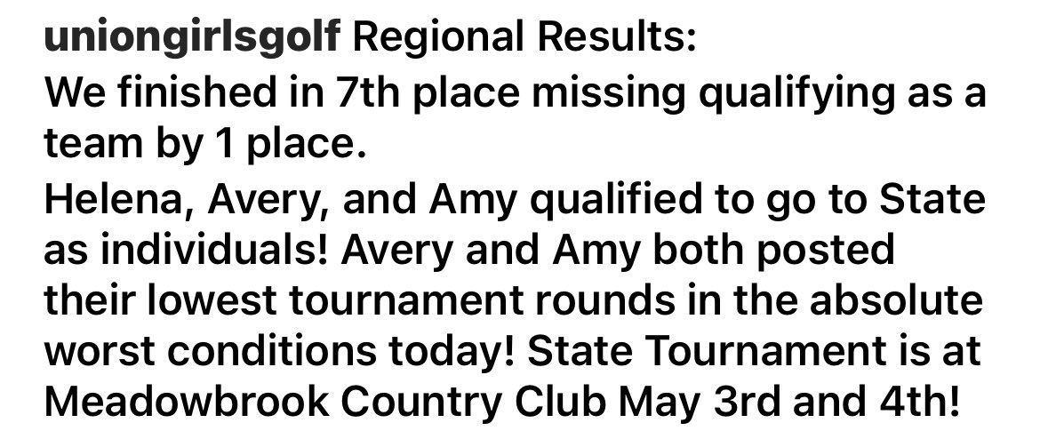 Union_Athletics's tweet image. Congrats to @uniongirlsgolf for enduring today’s cold, windy, and rainy conditions!  Looking forward to watching Helena, Avery, and Amy in next week’s state tournament at Meadowbrook!