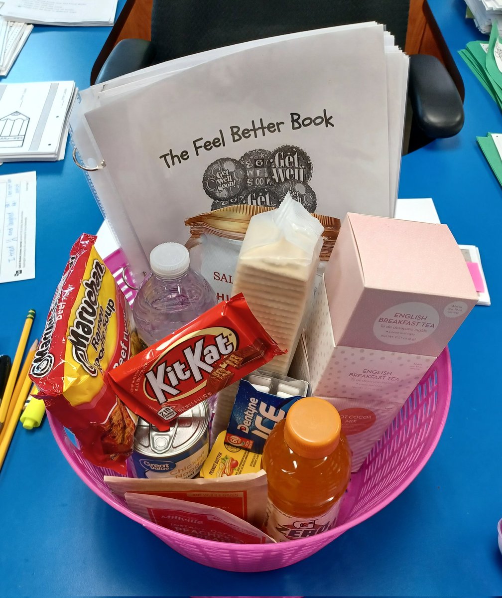 bmaibes's tweet photo. I have spent 3 concurrent days subbing in this 1st grade class &amp; today was my last day. The students made a Feel Better Book of things that would help Mrs. Massman feel better. I made a basket full of all the things the students wrote about in the book. I hope it makes her smile. https://t.co/bmSNDQmXf5