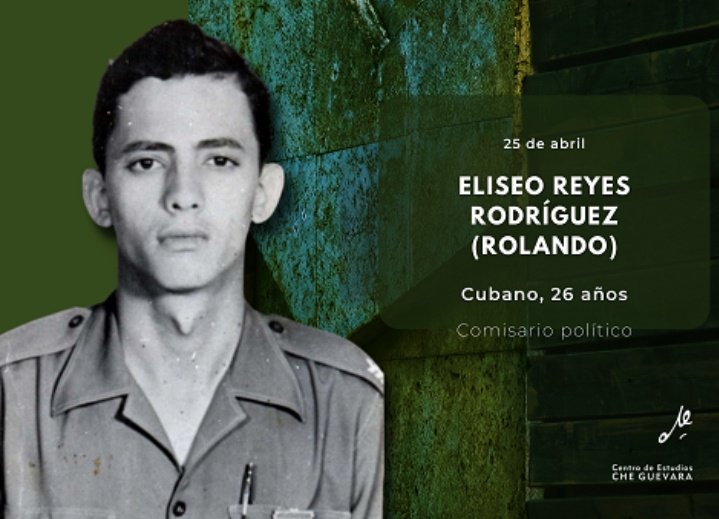 El 25 de abril de 1967 cayó en combate Eliseo Reyes. Tenía 27 años. Desde los 17 se había incorporado a la lucha en la Sierra. El Che lo calificó como el mejor hombre de su guerrilla en Bolivia. Vivió para Cuba 🇨🇺, y cayó defendiendo las ideas de un mundo mejor.