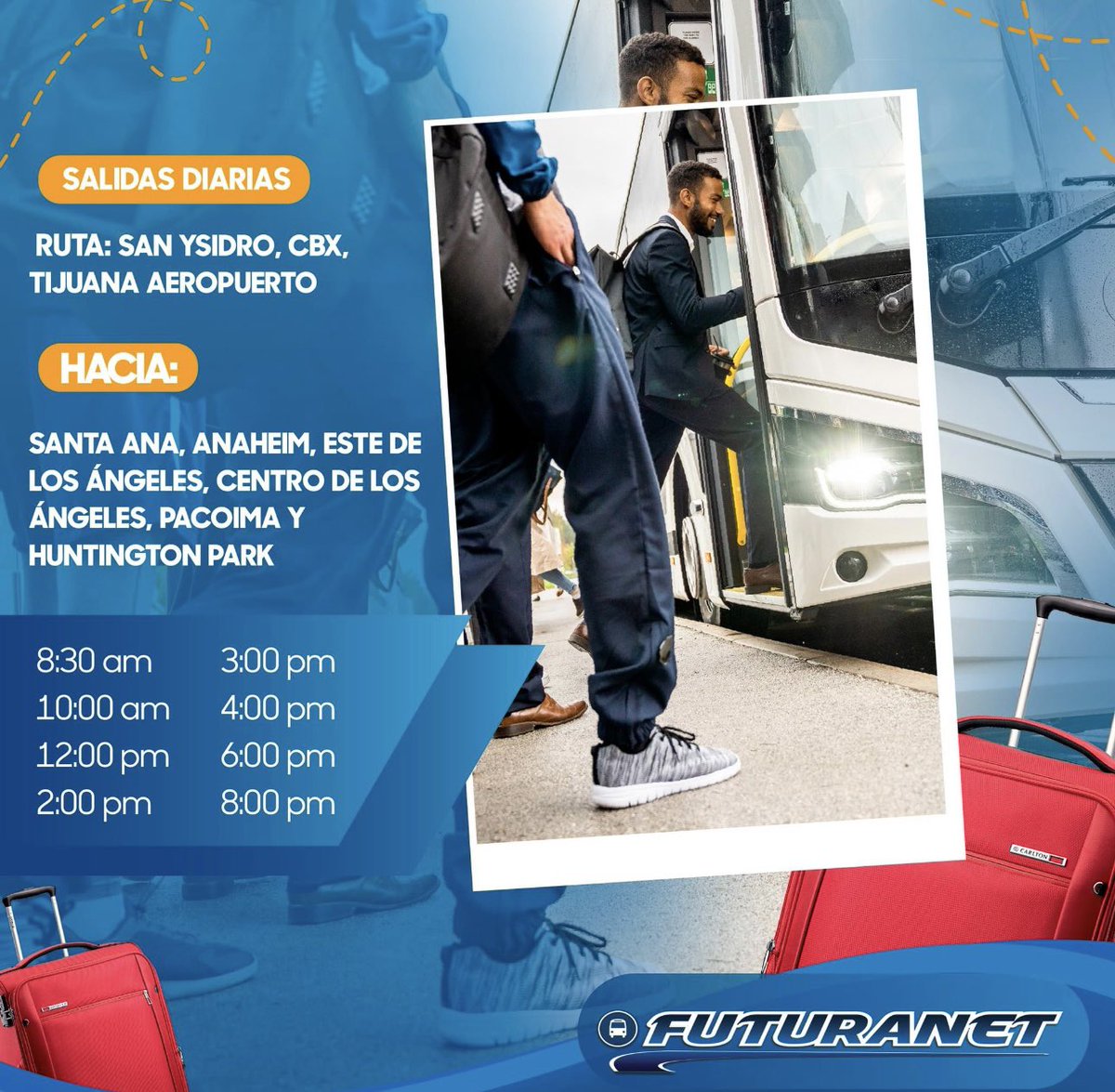 futuranetdotcom's tweet photo. Conozca nuestras rutas y horarios visitando nuestro sitio web 💻https://t.co/yfsMksJUPU o llamandonos al
📞(213) 489-1696 será un placer atenderle.

#Futuranet #CBX #viajes #autobus #viajar #LosAngeles #CBX #Compreenlinea #LA #LosAngeles #Sanysidro #pacoima https://t.co/5KTWT5iCW2