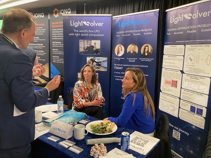 LightSolverCo's tweet photo. Our reps are onsite @QuantumTech_ Boston unveiling #LightSolver’s all-laser computing technology - thanks for the engaging conversations @KonstantHacker @Protiviti, @hsesadeghi @pasqalio, @HLCWest @IDC, @davidkshaw and @dougfinke @estrapadus #QT23 https://t.co/fFd7gCwIhC