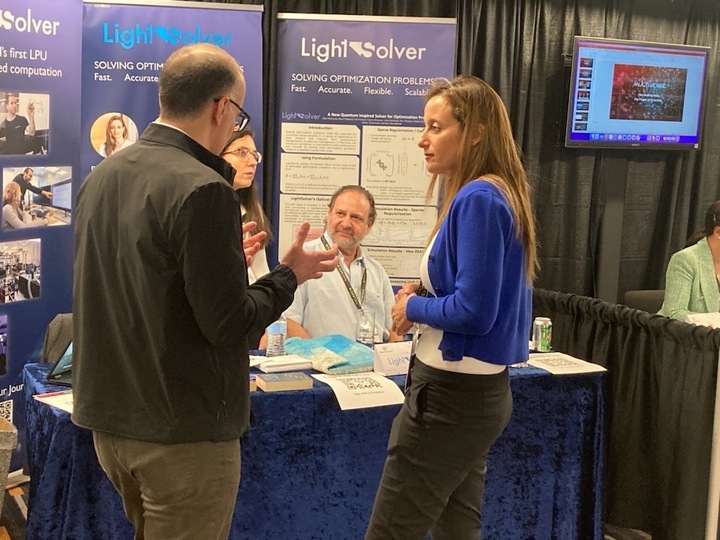 LightSolverCo's tweet photo. Our reps are onsite @QuantumTech_ Boston unveiling #LightSolver’s all-laser computing technology - thanks for the engaging conversations @KonstantHacker @Protiviti, @hsesadeghi @pasqalio, @HLCWest @IDC, @davidkshaw and @dougfinke @estrapadus #QT23 https://t.co/fFd7gCwIhC