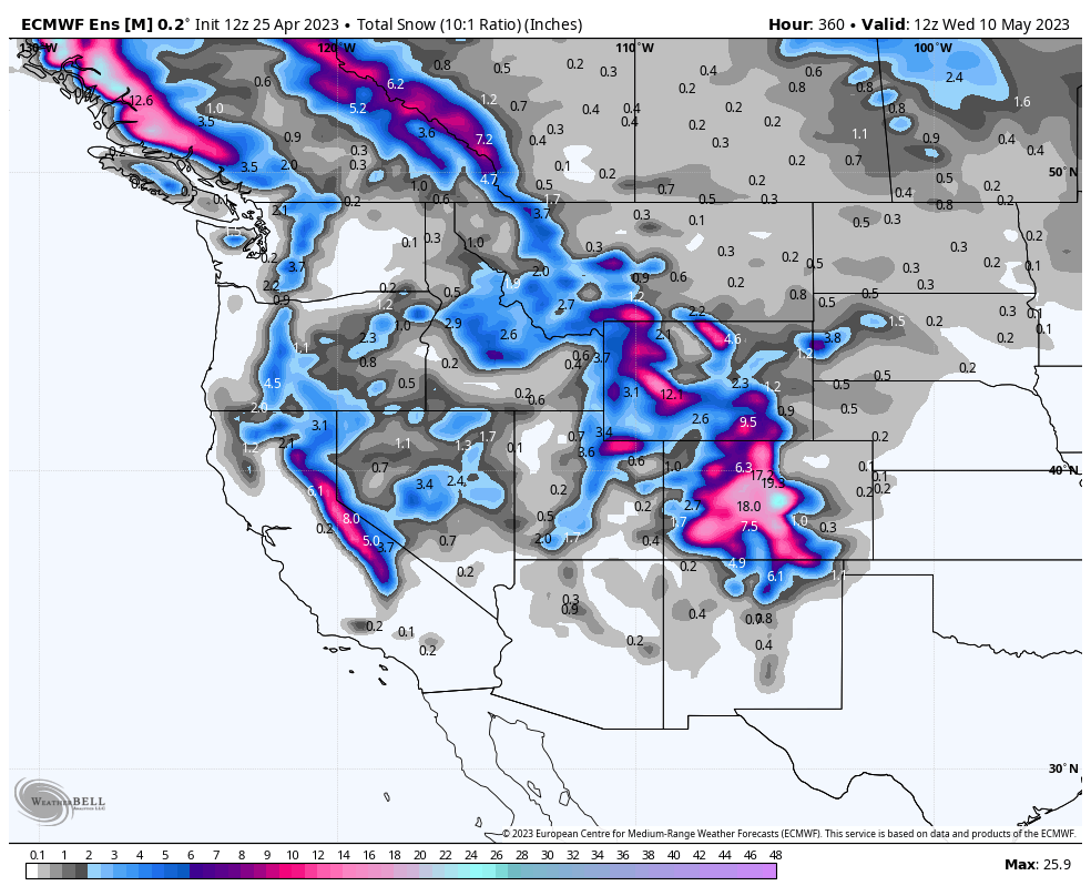 realwxforecast's tweet photo. Quick Update Followers - As I discussed a few days ago, the pattern for the West Coast is really going to do a 180, and flip cold and somewhat active. Check out the models below for the beginning and middle of the May. I know some folks are not going to like this, but as I discussed the other day, there might be some rain in the forecast and snow. Unreal, after the major warmup/snow melt later this week. Crazy stuff is brewing. Another foot in the Sierra Nevada's over 7000 feet?? Winter is not over! Stay tuned for more updates later tonight, as the pattern shift evolves.