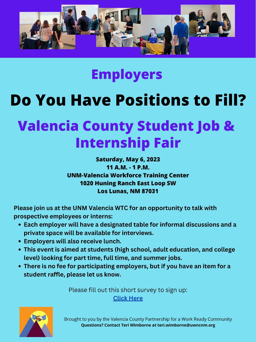 #ValenciaCounty #LosLunas EMPLOYERS, register today for this 5/6 Student Job &amp; Internship Fair: docs.google.com/forms/d/e/1FAI…