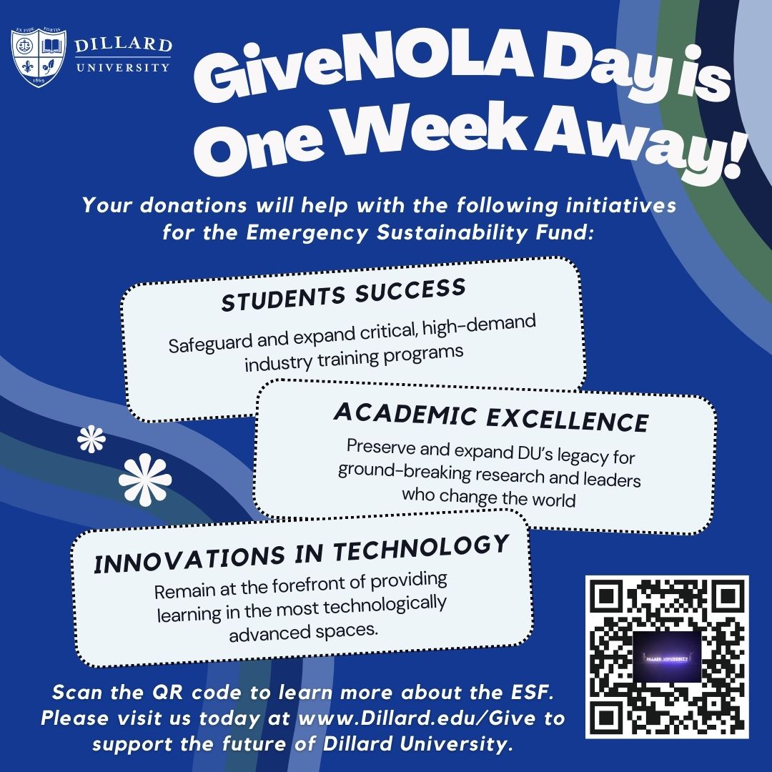 Scan the QR code to learn more about the ESF. 

Please visit us today at Dillard.edu/Give to support the future of Dillard University!