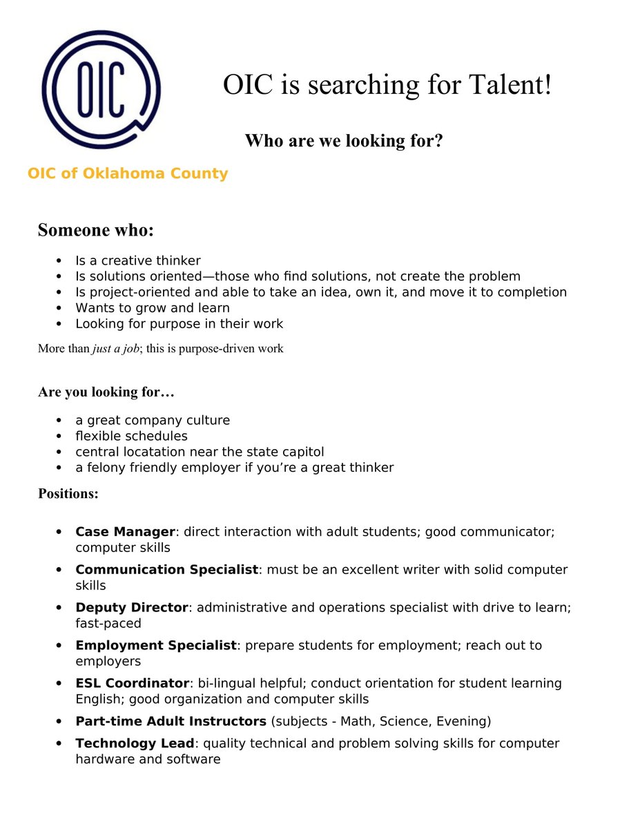 OICofOKC's tweet photo. OIC is searching for Talent! https://t.co/muSK7VYe4E