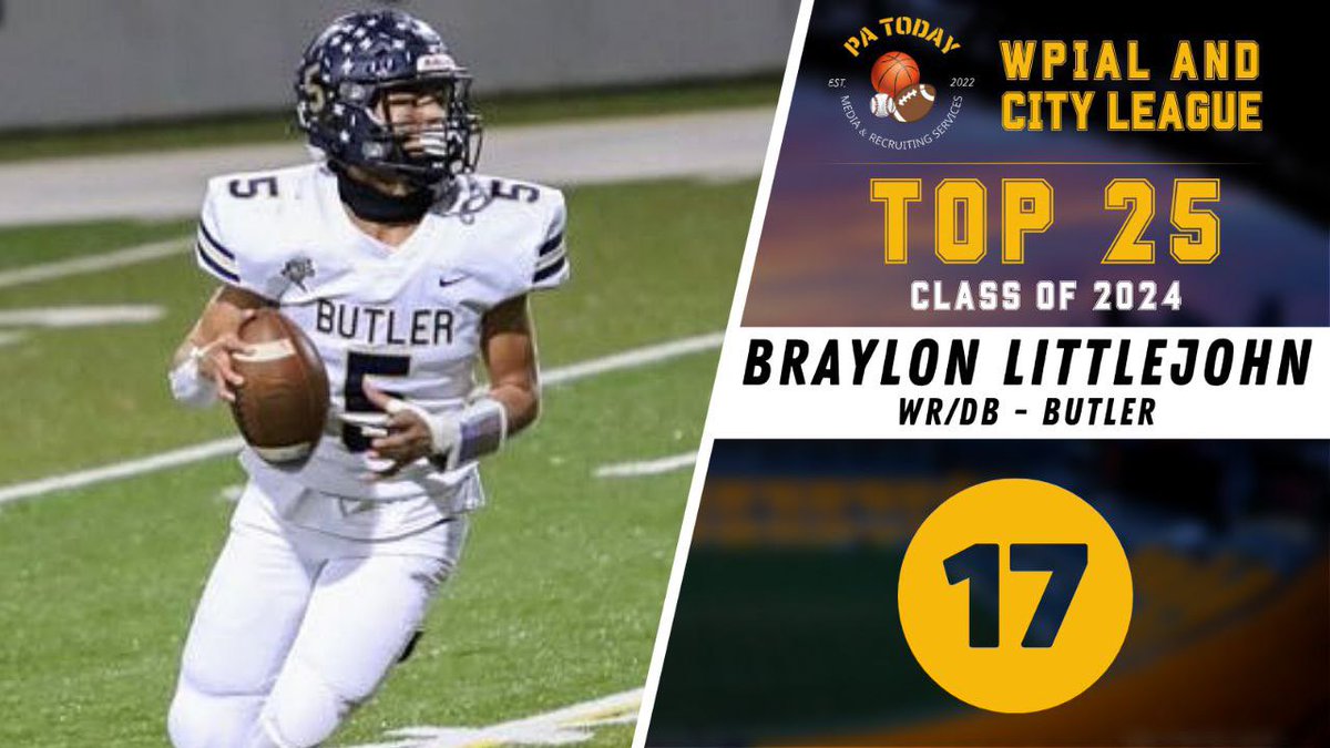The 17th ranked player on the PA Today Class of 2024 Top 100 WPIAL/City-League 🏈 Rankings List is <a href="/butlerbulldogs/">Butler Bulldogs Football</a> ATH <a href="/Braylon09642423/">Blittlejohn5</a>‼️ 🔥

#PAToday #WPIALFootball