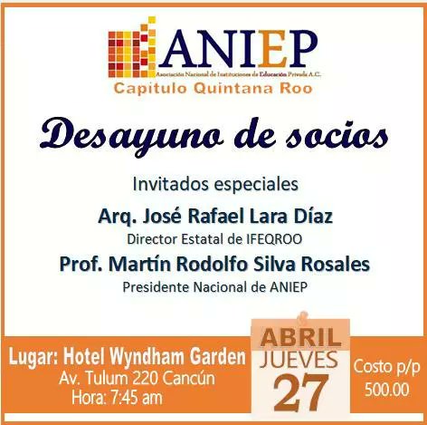 DEscuelas's tweet photo. ¿Eres miembro de la Asociación Nacional De Instituciones De Educación Privada A.C. (ANIEP)? Si es así, ¡no te pierdas el próximo evento exclusivo de la asociación! #ANIEP #EscuelasParticularesEnQuintanaROO
.
https://t.co/soYXUuEUdh https://t.co/qIKzG7aYXV