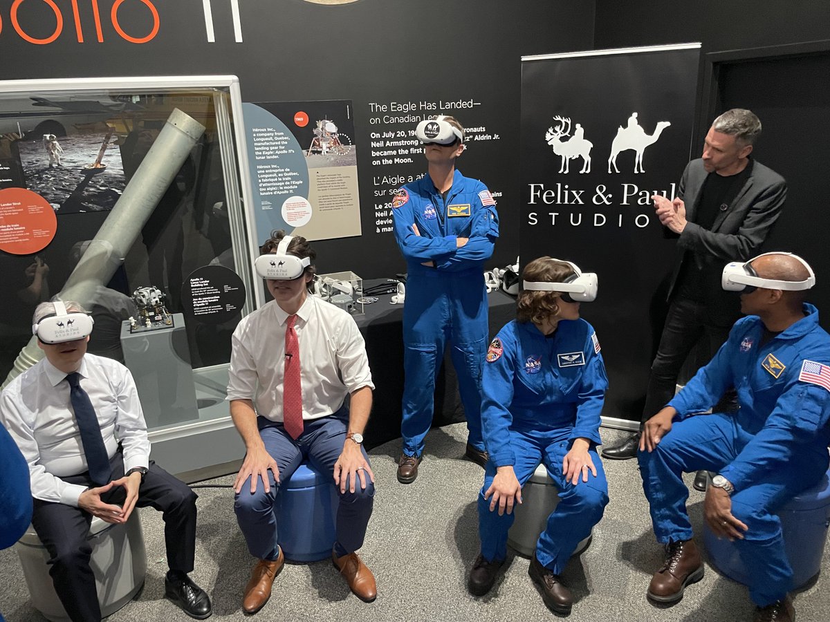 🚀Out of this world experience! We're honoured to have taken @JustinTrudeau, @FP_Champagne, @AstroVicGlover, @Astro_Christina, @astro_reid & @Astro_Jeremy on a thrilling #VR adventure with Space Explorers - Spacewalkers during the #Artemis II crew visit to Ottawa!👩‍🚀🧑‍🚀#Artemis2