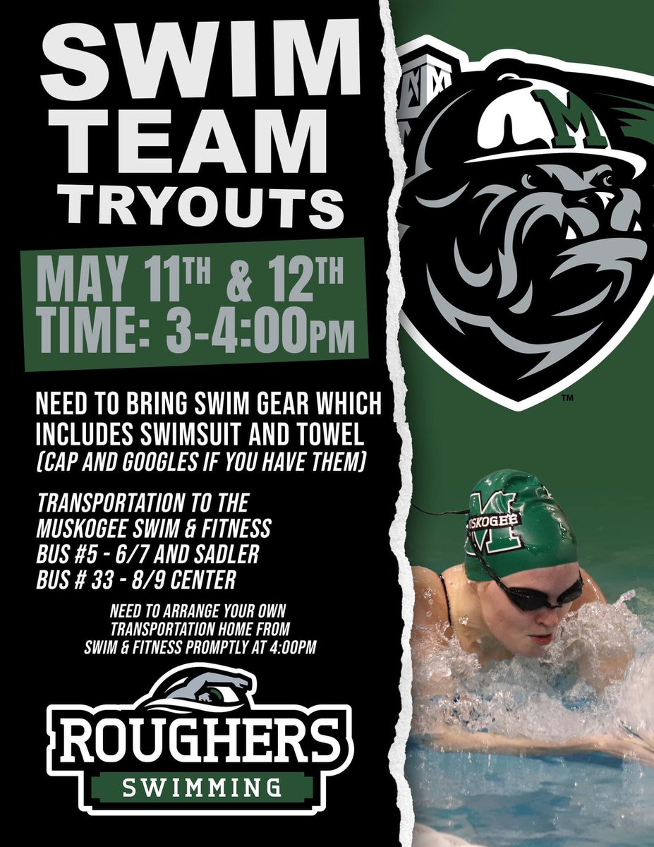 MuskogeeSwim's tweet image. Swim Team Tryouts @MuskogeeA @MuskogeeHigh  @mrougherstv