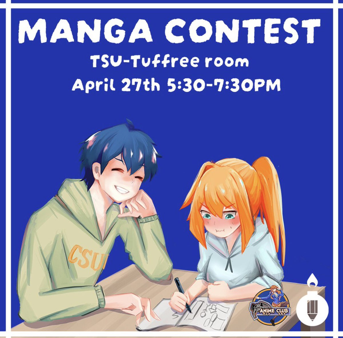 pmcbomb's tweet photo. Hey friends! Ready to show off your manga-drawing skills? 

We are joining forces with CSUF Japanese Anime Club for a fun activity this week! Come on by to JAC’s general meeting this Thursday, April 27th from 5:30-7:30 for a Group Manga Drawing Contest! https://t.co/SRITzUulzr