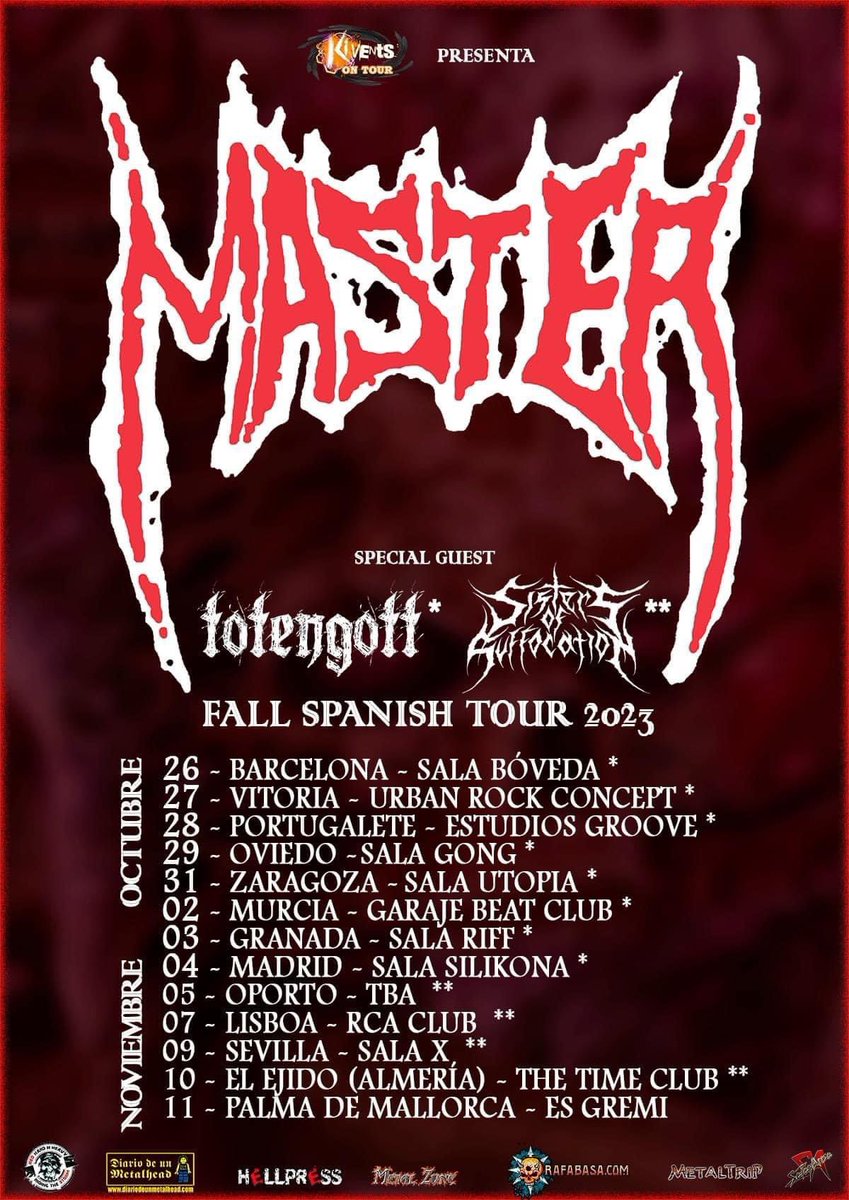 SOSdeathmetal's tweet photo. 🇪🇸 TOUR ANNOUNCEMENT 🇵🇹 

We’re extremely excited to announce that we’re joining Master on the second leg of their Spanish fall tour! We can’t wait to play shows in Spain and Portugal for the first time and we hope to see you there! 🤘 https://t.co/zYNggyN8h4