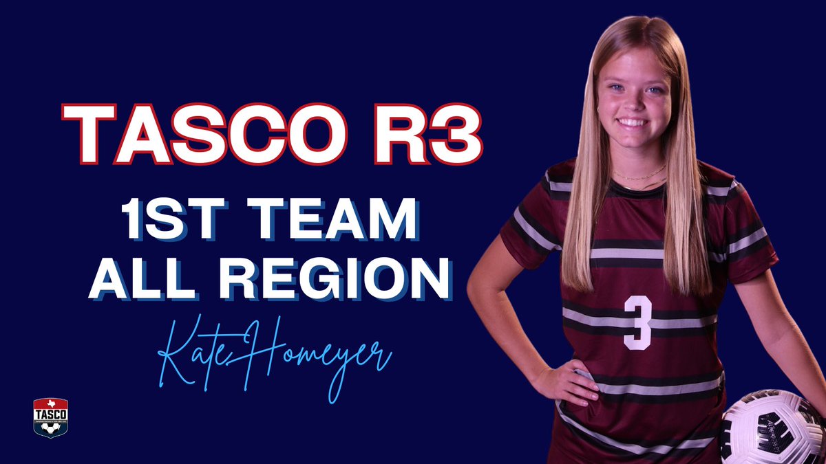 Congratulations to <a href="/HomeyerKate/">kate homeyer</a> for being named <a href="/tascosoccer/">TASCO</a> 
1st Team All Region!  

We are excited for Kate and even more excited that she’s got another year to go!
<a href="/theroarnews/">The Roar</a> <a href="/AMCHSTigerClub/">Consol Tiger Club</a> @AMCHSWeb <a href="/CSISDAthletics/">College Station ISD Athletics</a>