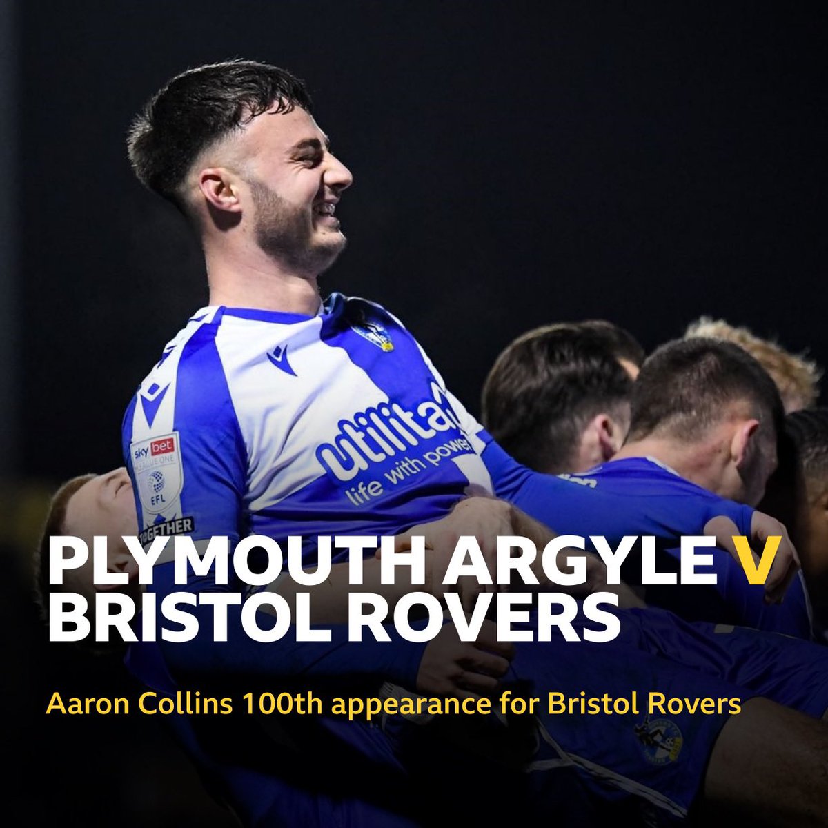 ✅ EFL League One Player of the Season ✅ 100th Rovers appearance ✅ Captain tonight 👊 @aaroncollinsx ⚽️ Plymouth v Rovers 📻 @BBCRB & @bbcsomerset 📺 Freeview 719 & 722