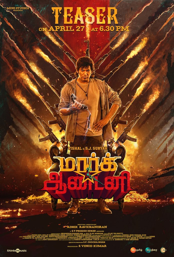 KOLLY WOOD CINEMA (@kcumedia) on Twitter photo The blazing #MarkAntony Teaser to release on April 27th at 6:30 pm! 🔥👍🏼
#MarkAntonyTeaserFromApril27
A <a href="/gvprakash/">G.V.Prakash Kumar</a> Musical! 🎼
<a href="/iam_SJSuryah/">S J Suryah</a> <a href="/VishalKOfficial/">Vishal</a>
<a href="/vinod_offl/">Vinod Kumar</a> <a href="/Adhikravi/">Adhik Ravichandran</a>
<a href="/riturv/">Ritu Varma</a> #SunilVerma #nizhalgalravi
<a href="/ministudiosllp/">Mini Studios LLP</a> #YGeeMahendran
<a href="/editorvijay/">Vijay Velukutty</a> <a href="/AbinandhanR/">Abinandhan Ramanujam</a> The blazing #MarkAntony Teaser to release on April 27th at 6:30 pm! 🔥👍🏼
#MarkAntonyTeaserFromApril27
A <a href="/gvprakash/">G.V.Prakash Kumar</a> Musical! 🎼
<a href="/iam_SJSuryah/">S J Suryah</a> <a href="/VishalKOfficial/">Vishal</a>
<a href="/vinod_offl/">Vinod Kumar</a> <a href="/Adhikravi/">Adhik Ravichandran</a>
<a href="/riturv/">Ritu Varma</a> #SunilVerma #nizhalgalravi
<a href="/ministudiosllp/">Mini Studios LLP</a> #YGeeMahendran
<a href="/editorvijay/">Vijay Velukutty</a> <a href="/AbinandhanR/">Abinandhan Ramanujam</a>