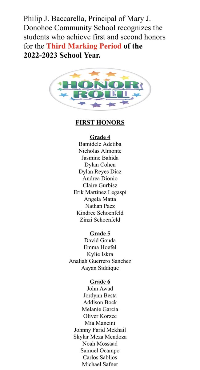 DonohoeSchool's tweet photo. Congratulations to MJD’s Honor Roll Students!  Keep up the GREAT work! @BayonneBOE https://t.co/cwtC30JPTW