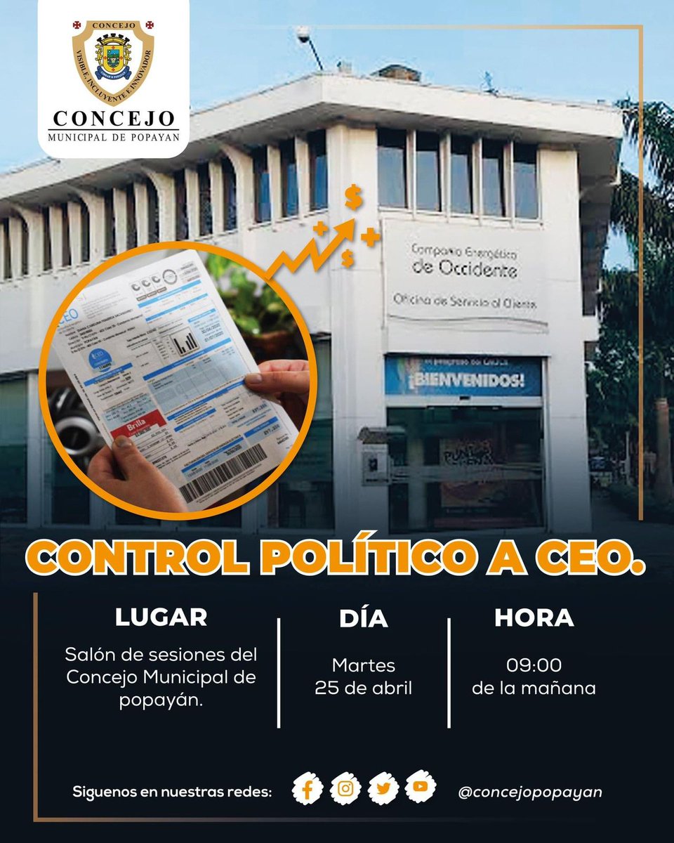 orugasyvientos's tweet photo. En #Popayán la #CEO establece un #régimen tarifario que empobrece al pueblo #Caucano. Le solicito al compañero Presidente @petrogustavo intervenir decisivamente en éste tema, más aún cuando nuestra ciudad #Popayán es la más cara en #Colombia. https://t.co/OCv7UaLga4